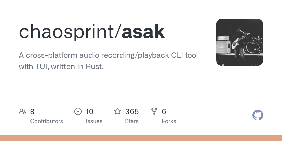 asak — mode splash, waveform preview with playhead, live record monitor