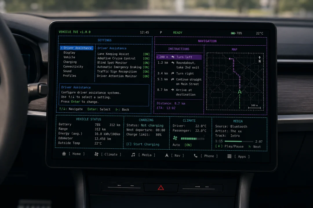 Vehicle TUI concept on a car dashboard