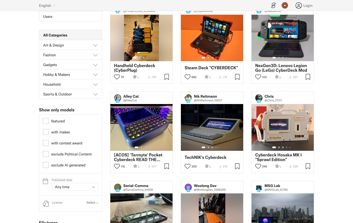 Printables cyberdeck search results grid