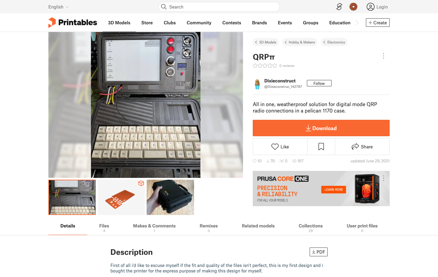QRPπ — Pelican 1170 case with keyboard, display, and radio modules